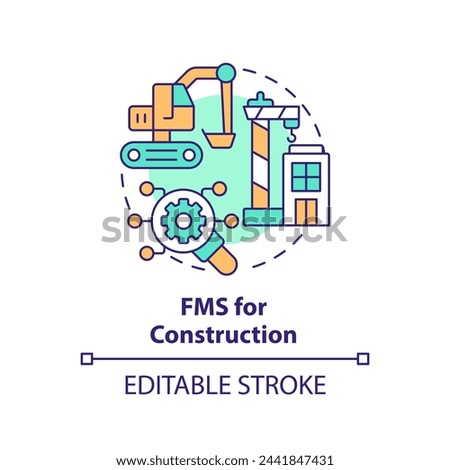 FMS for construction multi color concept icon. Heavy machinery, equipment management. Round shape line illustration. Abstract idea. Graphic design. Easy to use in infographic, presentation