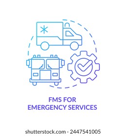 FMS for emergency services blue gradient concept icon. Public safety, specialized equipment. Round shape line illustration. Abstract idea. Graphic design. Easy to use in infographic, presentation