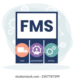 FMS - Fleet Management System acronym. business concept background. Vector illustration with keywords and icons. Lettering illustration with icons for web banner, flyer, landing