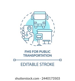 FMS para el transporte público icono de concepto suave azul. Movilidad urbana, logística de la ciudad. Ilustración de línea de forma redonda. Idea abstracta. Diseño gráfico. Fácil de usar en infografía, presentación