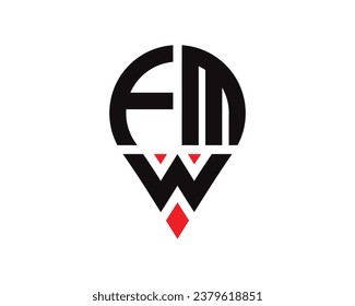 Diseño del logotipo de la forma de ubicación de la letra FMW. Diseño sencillo del logotipo de localización de letras FMW.