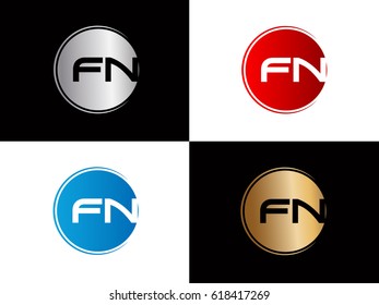 Fn company linked letter logo golden silver red blue logo design
