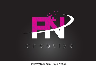 FN F N Creative Letters Design. White Pink Letter Vector Illustration.