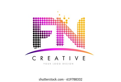 FN F N Dots Letter Logo Design with Magenta Bubble Circles and Swoosh