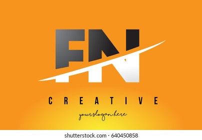 FN F N Letter Modern Logo Design with Swoosh Cutting the Middle Letters and Yellow Background.