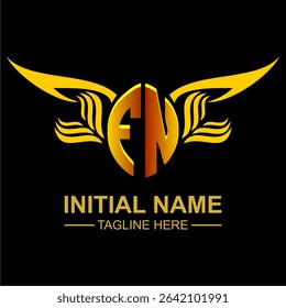 FN Golden Wing Emblem Logo with elegant gold wings, sleek and modern design. Ideal for branding, creative projects, luxury businesses, or artistic ventures.