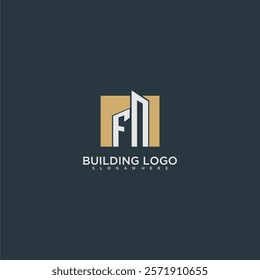 FN initial letter building logo for real estate with square design