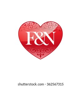 F&N initial letter couple logo with ornament heart shape