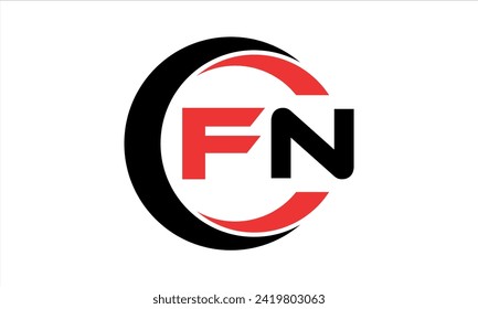 FN Anfangsbuchstaben kreativen Kreis Symbol Swoosh Logo Design Vektor. Monogramm, Buchstabenzeichen, Kreis, Kalligrafie, Symbol, Emblem, elegant, abstrakt, Wortmarke, Zeichen, Kunst, Typografie, Symbol, minimal, Premium