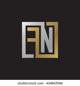 FN initial letters looping linked square elegant logo golden silver black background