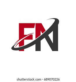 FN initial logo company name colored red and black swoosh design, isolated on white background. vector logo for business and company identity