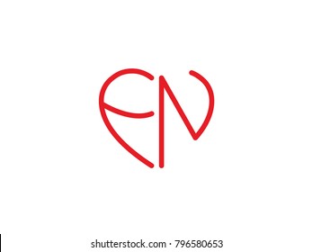FN initial logo letter with heart shape red colored, logo design for wedding invitation, wedding name and business name.
