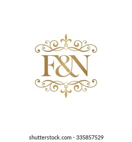 F&N Initial logo. Ornament ampersand monogram golden logo