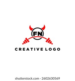 FN initial monogram for fitnes or gym logo with devil style design