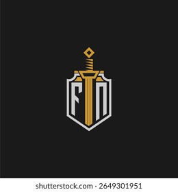 FN monograma inicial para imagem em estilo escudo e espada