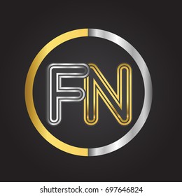 FN Letter logo in a circle. gold and silver colored. Vector design template elements for your business or company identity.