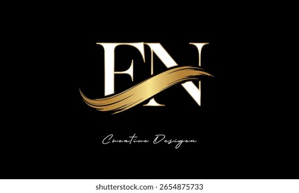 Letra FN Monograma Logo - Elegante Gold Brush Traço Letra marca para Luxo Branding, Moda, Boutique Premium Identity Design
