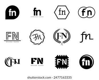 FN logo company template. Letter f and n logotype. Set different classic serif lettering and modern bold text with design elements. Initial font typography. Collection trendy business identity.