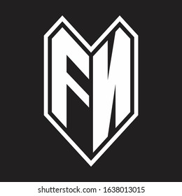 FN Logo monogram with emblem line style isolated on black background