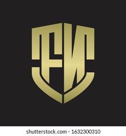 FN Logo monogram with emblem shield shape design isolated gold colors on black background