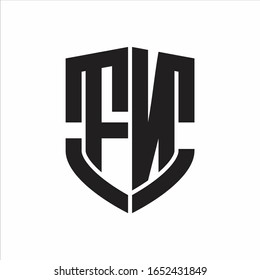 Monograma del logotipo FN con diseño de forma de escudo de emblema aislado sobre fondo blanco