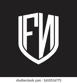 FN-Logo-Monogramm mit Emblem-Schild-Design einzeln auf schwarzem Hintergrund