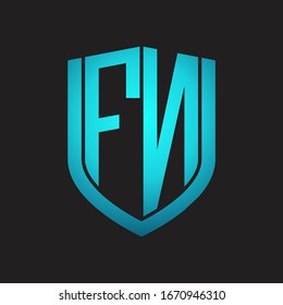FN Logo monogram with emblem shield design isolated with blue colors on black background