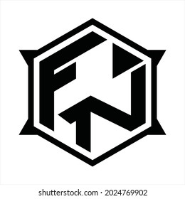 FN Logo monogram with hexagon and sharp shape design template