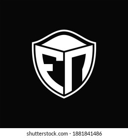 FN Logo monogram shield shape with outline rounded design template on black background