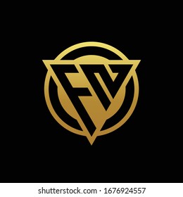 FN logo monogram with triangle shape and circle rounded style isolated on gold colors and black background design template