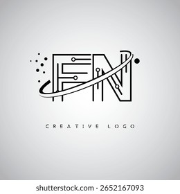 FN Orbit Monogram Logo – Futuristic Minimal Letter mark with Circular Line Art, Tech-Inspired Dots and Space Motion Concept for Modern Branding Identity