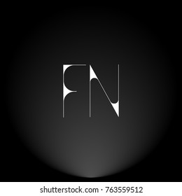 FN White thin minimalist LOGO Design with Highlight on Black Background.