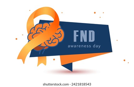 FND (functional neurological disorders) Awareness Day vector illustration. Brain and ribbon banner