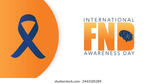 FND (trastornos neurológicos funcionales) Día de Conciencia ilustración vectorial. Banner de cerebro y cinta. Se utiliza para el fondo, banner, cartel, tarjeta y plantilla de diseño de póster con inscripción de texto