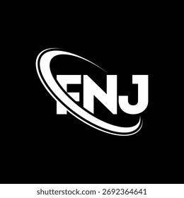 Logo de FNJ. Carta de FNJ. Diseño del logotipo de la letra de FNJ. Logotipo de FNJ enlazado con el círculo y el logotipo del monograma en mayúsculas. Tipografía FNJ para tecnología, negocio y marca inmobiliaria.