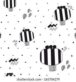 Fnnish floral decor. Black-white retro pattern. Seamless pattern. Gorgeous seamless floral background