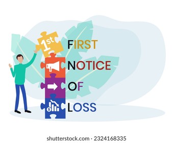 FNOL First Notice Of Loss acronym. business concept background. vector illustration concept with keywords and icons. lettering illustration with icons for web banner, flyer