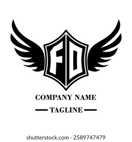 FO A bold winged shield emblem with customizable initials A-Z. Sleek black-and-white vector, perfect for branding, sports teams, motorcycle clubs, gaming,apparel and High-quality
