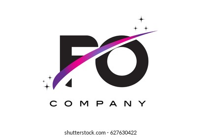 FO F O Black Letter Logo Design with Purple Magenta Swoosh and Stars.