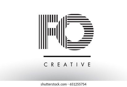 FO F O Black and White Letter Logo Design with Vertical and Horizontal Lines.