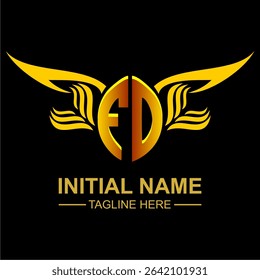 FO Golden Wing Emblem Logo with elegant gold wings, sleek and modern design. Ideal for branding, creative projects, luxury businesses, or artistic ventures.