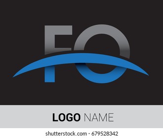 FO initial logo company name colored grey and blue swoosh design.