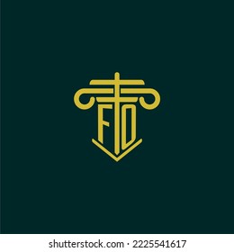 FO initial monogram logo design for law firm with pillar vector image