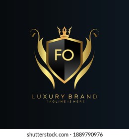 FO Letter Initial with Royal Template.elegant with crown logo vector, Creative Lettering Logo Vector Illustration.