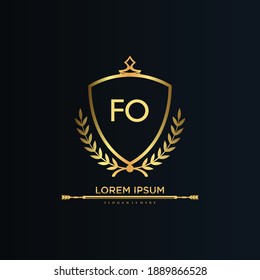 Carta FO Inicial con plantilla real.elegante con el logotipo de la corona vectorial, Ilustración vectorial con el logotipo fletador creativo.