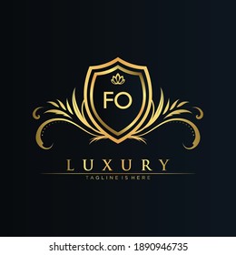 Carta FO Inicial con plantilla real.elegante con el logotipo de la corona vectorial, Ilustración vectorial con el logotipo fletador creativo.