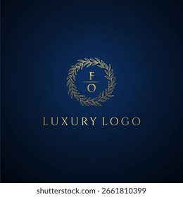 FO Buchstabe monogram Luxus Hochzeit mit kreativen Kreis Blatt Gold