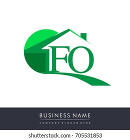 FO letter roof shape logo green, initial logo AB with house icon, business logo and property developer