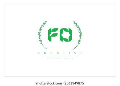 FO letters eco logo with leaf. Fresh nature and healthy leaf logo design.