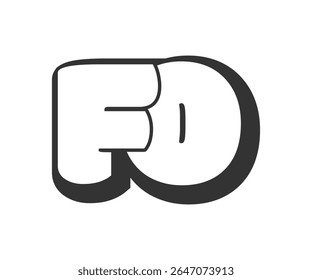 FO logo, bubble comic lettering, rounded in graffiti style black and white silhouette. Trendy preschool F and O letter text for festival party, personal initials, children funky print and web